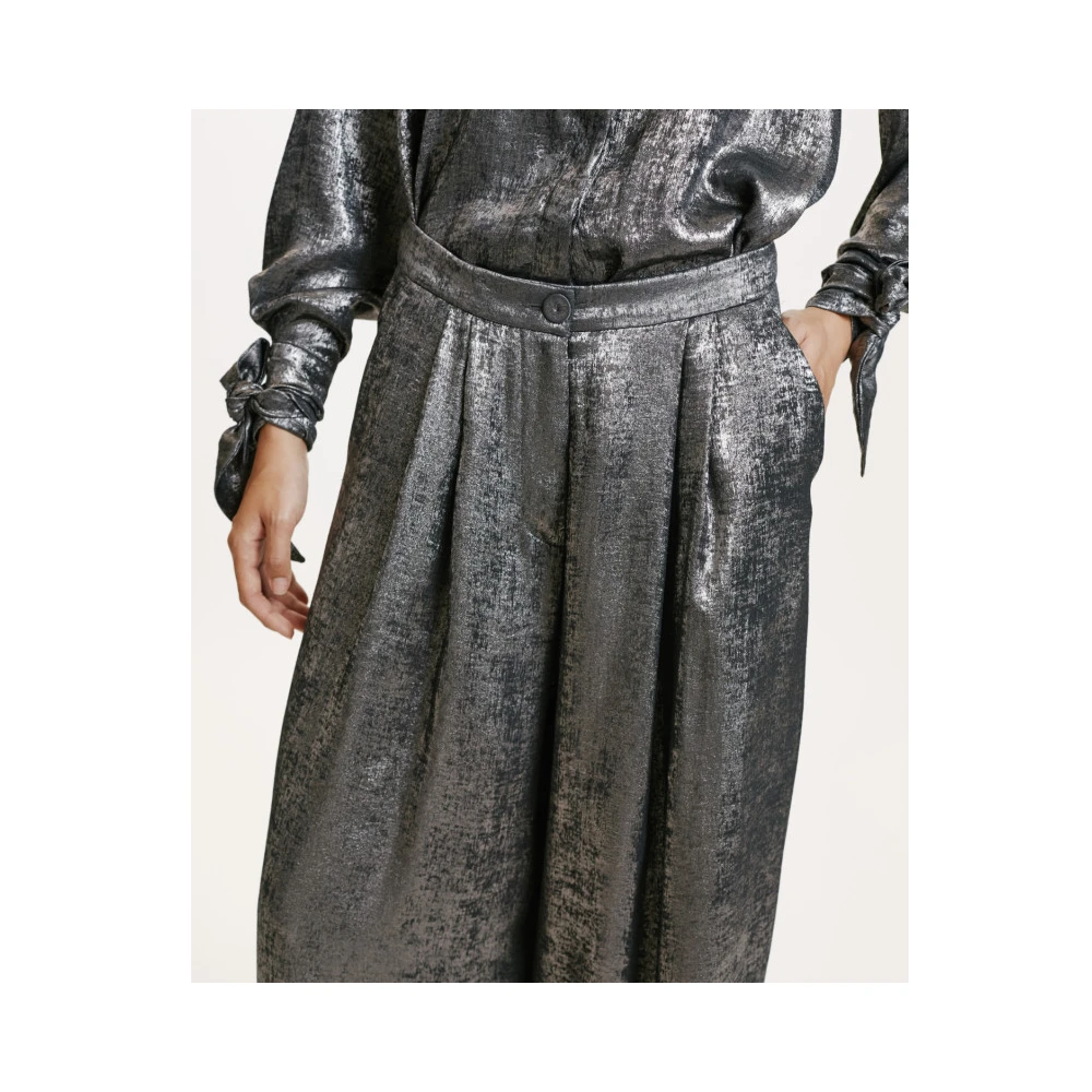 Momoni Zilveren Wijde Pijp Broek Gray Dames
