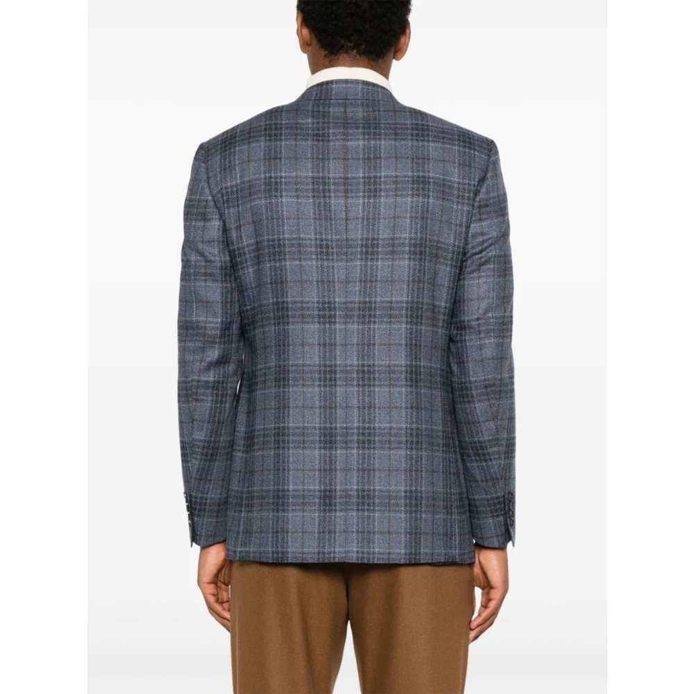 Canali Geruite Wol Zijde Blazer Blue Heren