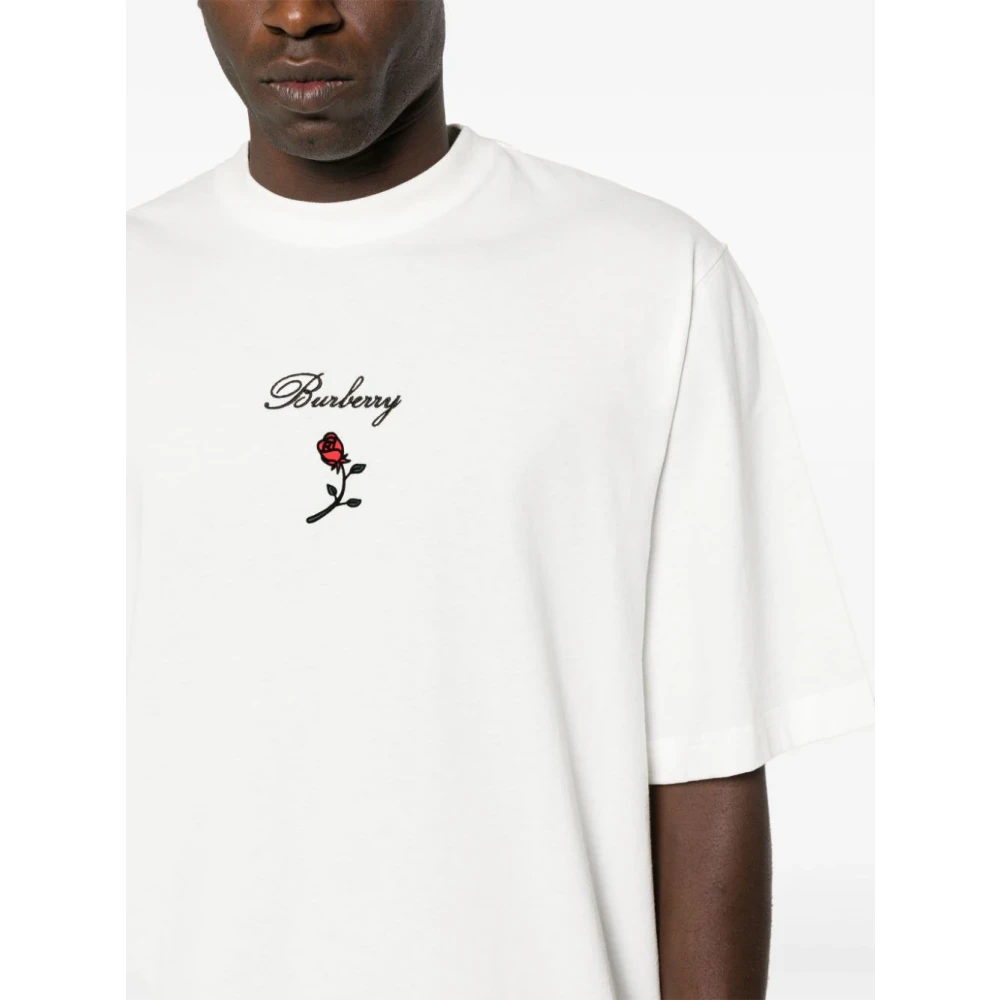 Burberry Witte Flocked Rose T-shirts en Polos White Heren