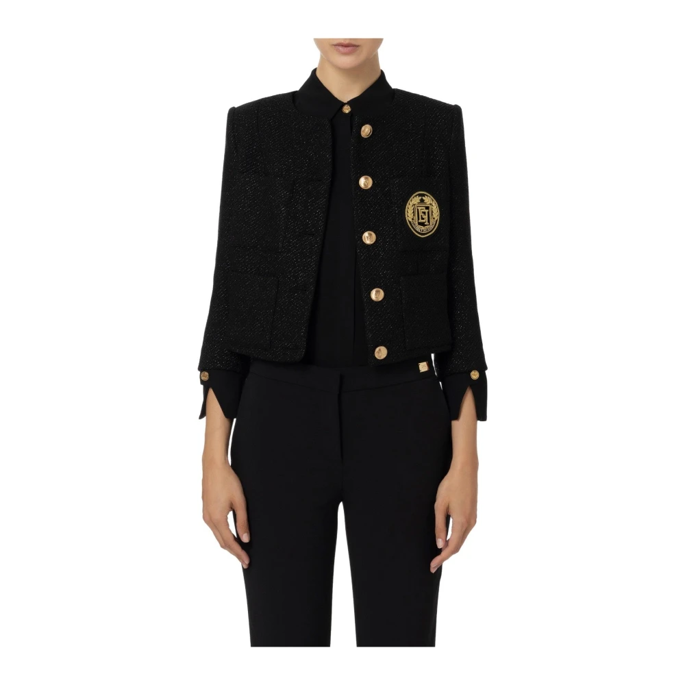 Elisabetta Franchi Wollen Blend Jas Black Dames