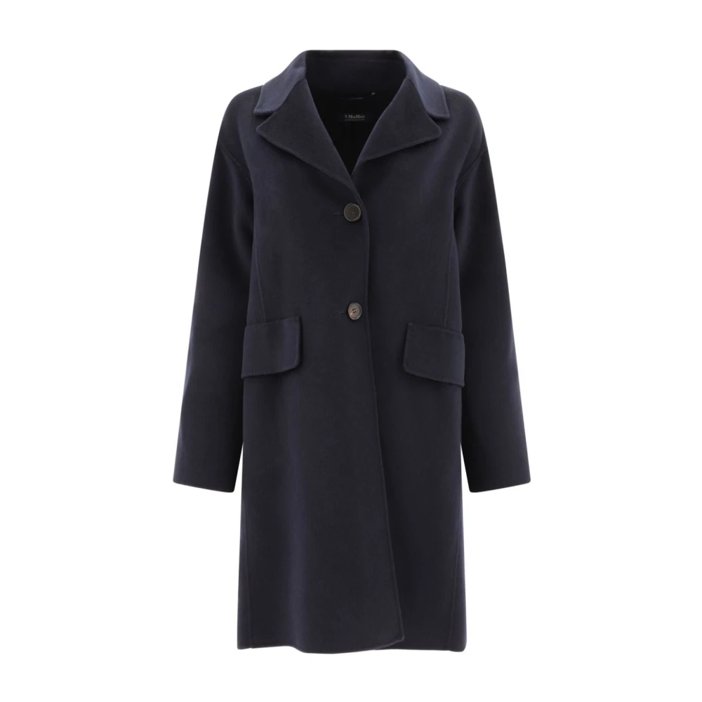 Max Mara Blauwe Wollen Jas met Enkele Rij Knopen Blue Dames