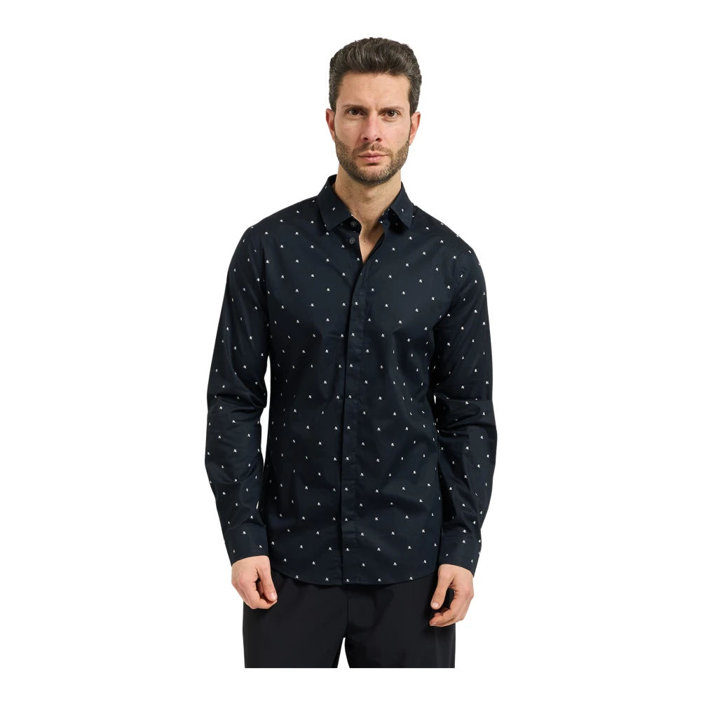 Armani Exchange Herr Blå Skjortor S, Bomull, Slim Fit Micro-Pattern Skjorta