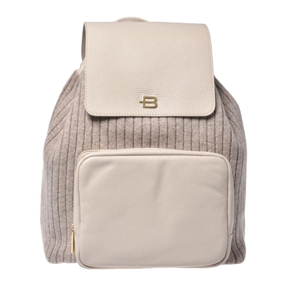 Baldinini Women's Beige Tumbled Leather And Knitted Fabric Rucksack - Backpacks - One Size - Bags