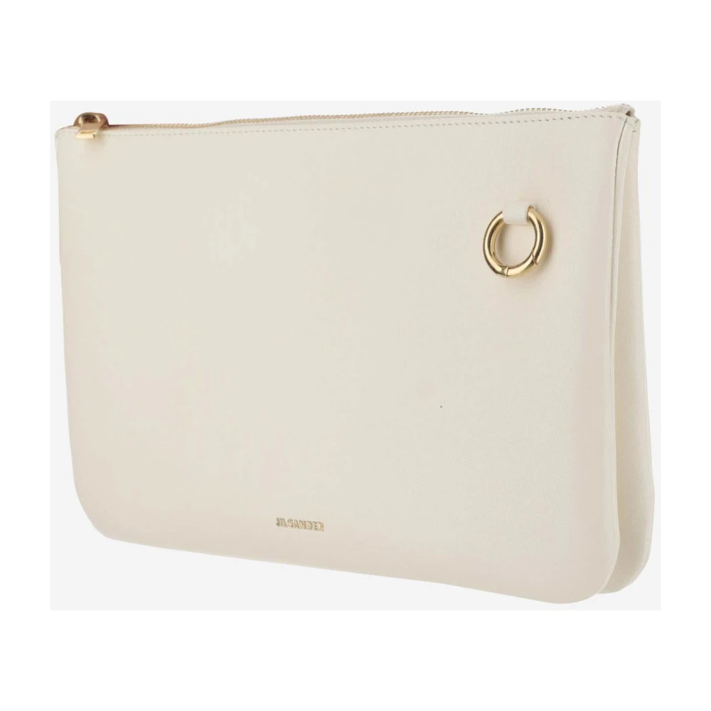 Jil Sander Leren Schoudertas met Gouden Logo Detail White Dames