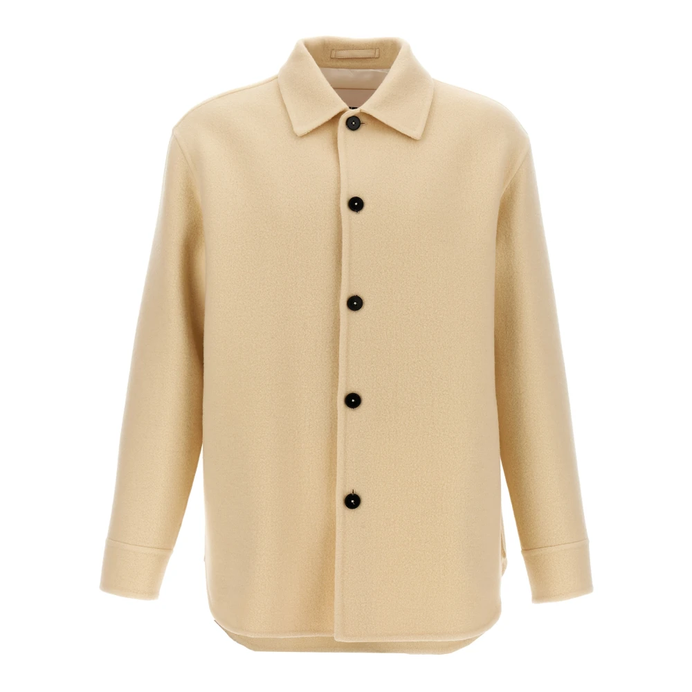 Jil Sander Men's Beige Wool Coat - Light Jackets - L - Jackets