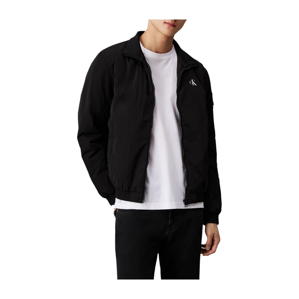 Calvin Klein Zwarte Gewatteerde Harrington Jassen Black Heren