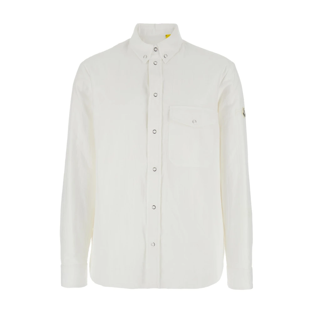 Moncler Herr Vit Skjortor M, Bomull, Klassisk Skjorta Med Logopatch