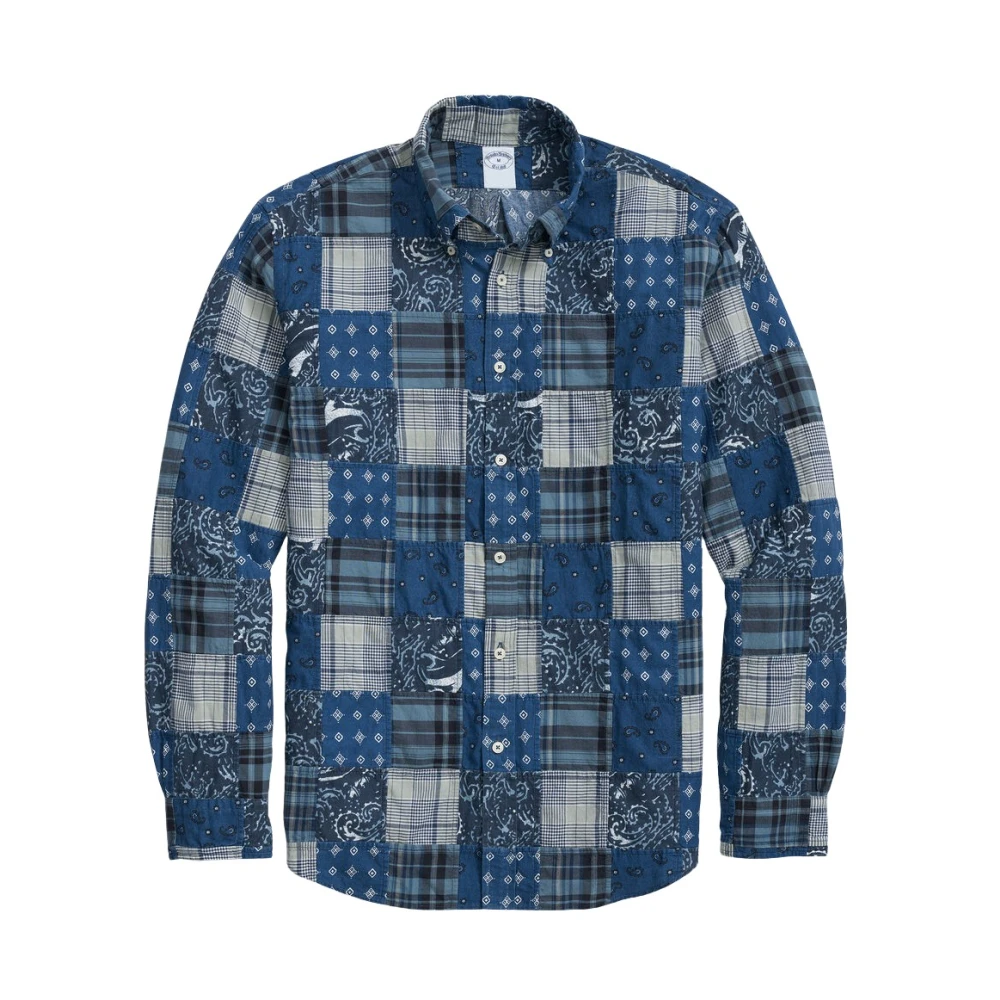 Brooks Brothers Regular Fit Katoenen Madras Patchwork Knoopsluiting Overhemd Blue Heren