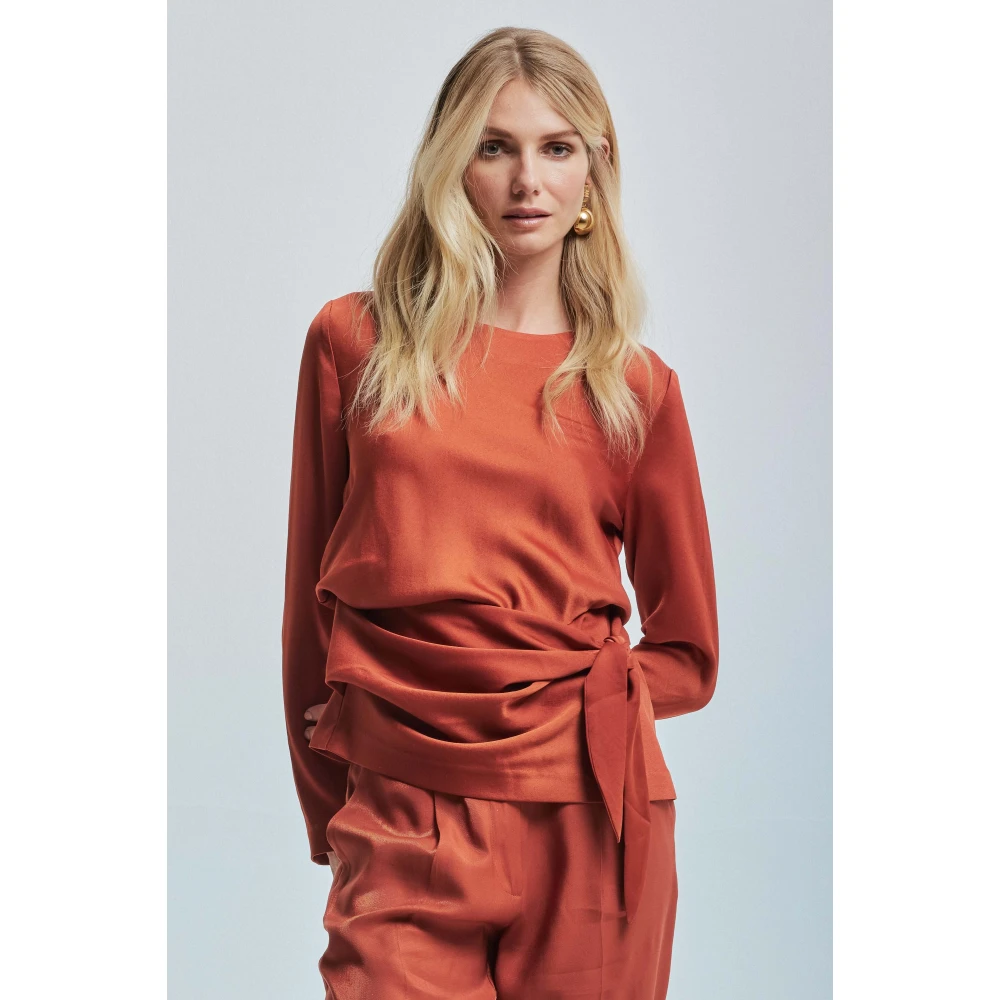 Kocca Elegant Draped Waist Blouse Brown Dames