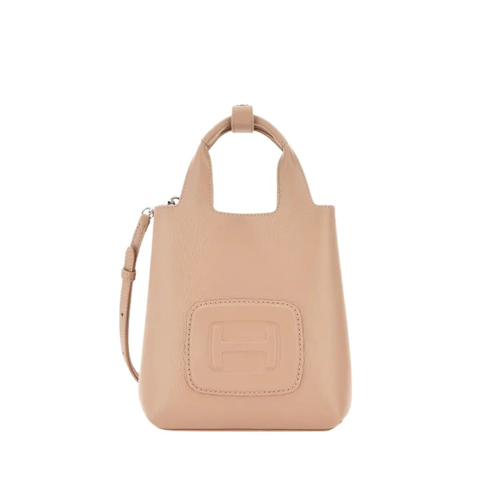 Hogan Gestructureerde Leren Mini Shopper Beige Dames