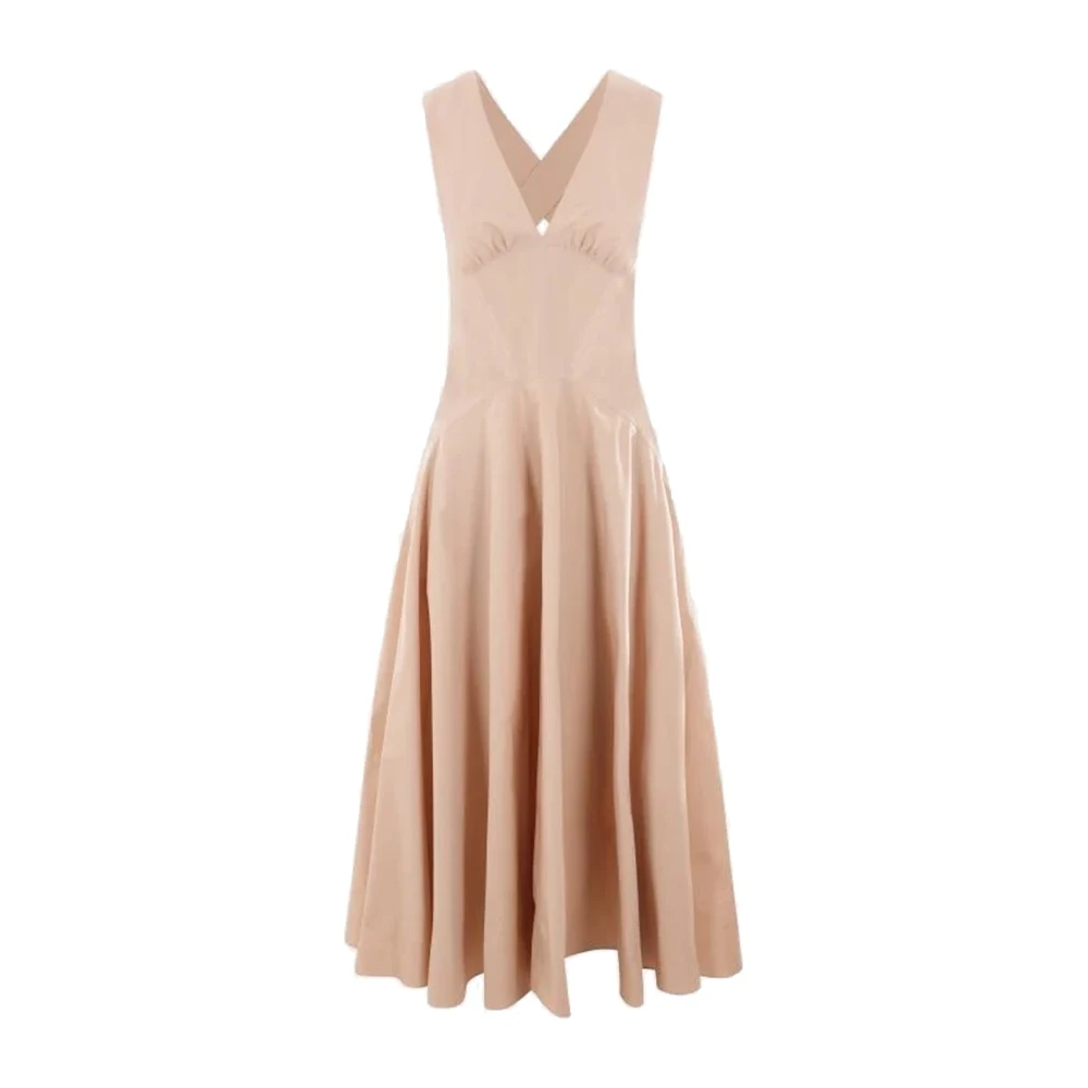Alaïa Elegante Beige Katoenen Midi Jurk Beige Dames