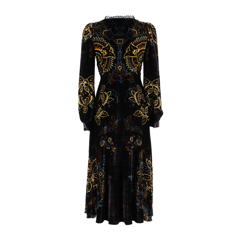 ETRO Bloemen Paisley Fluweel Jurk met Kant Black Dames