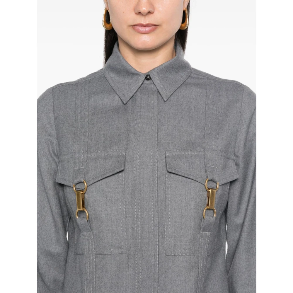 Stella Mccartney Grijze wollen overhemd met gouden gespen Gray Dames