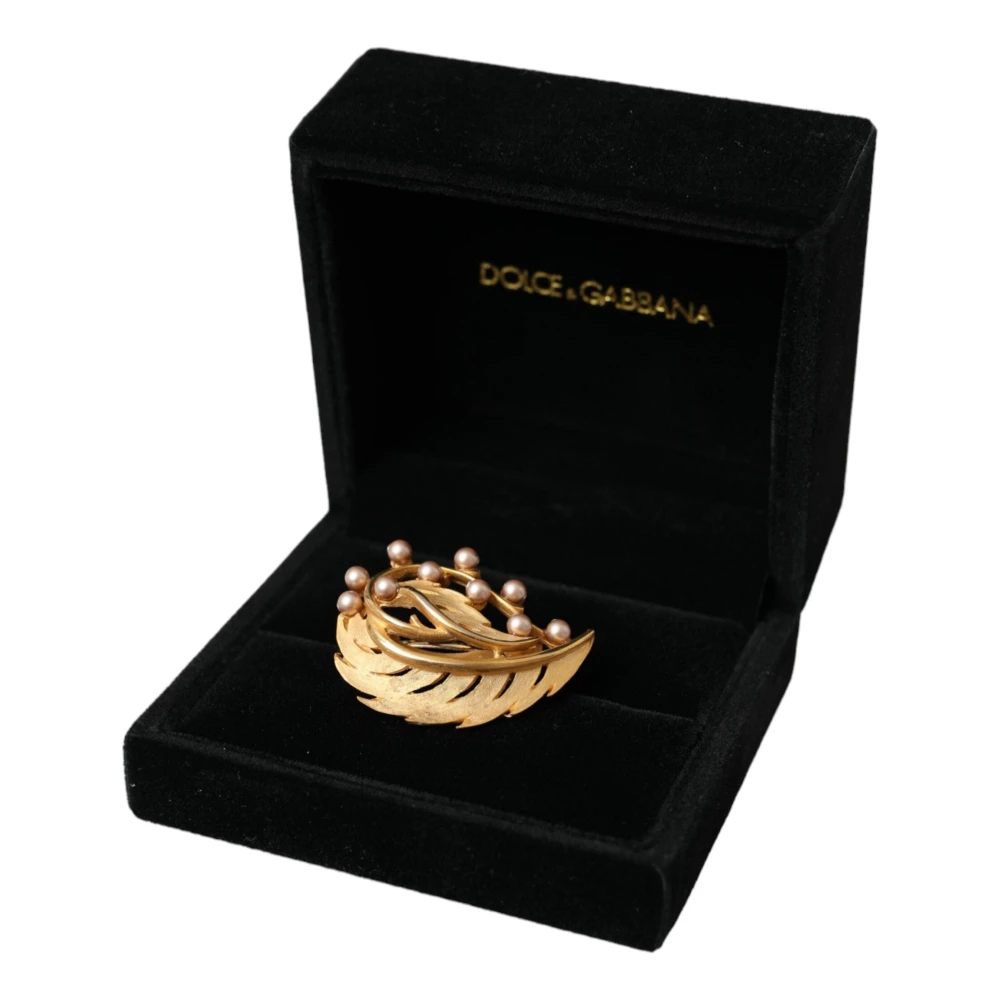 Dolce & Gabbana Gouden Blad Versierde Sieraden Haarspeld Yellow Dames