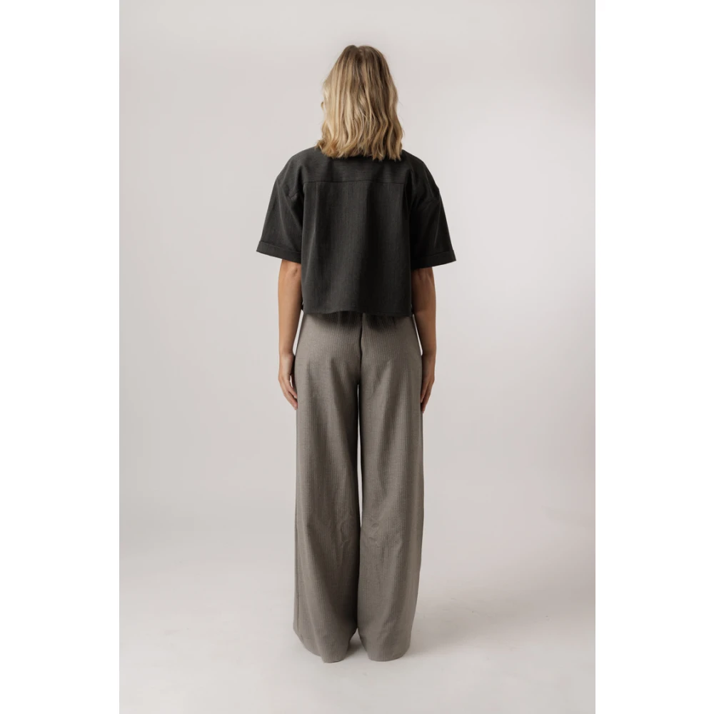By-Bar Grijze Streep Elastische Taille Broek Gray Dames