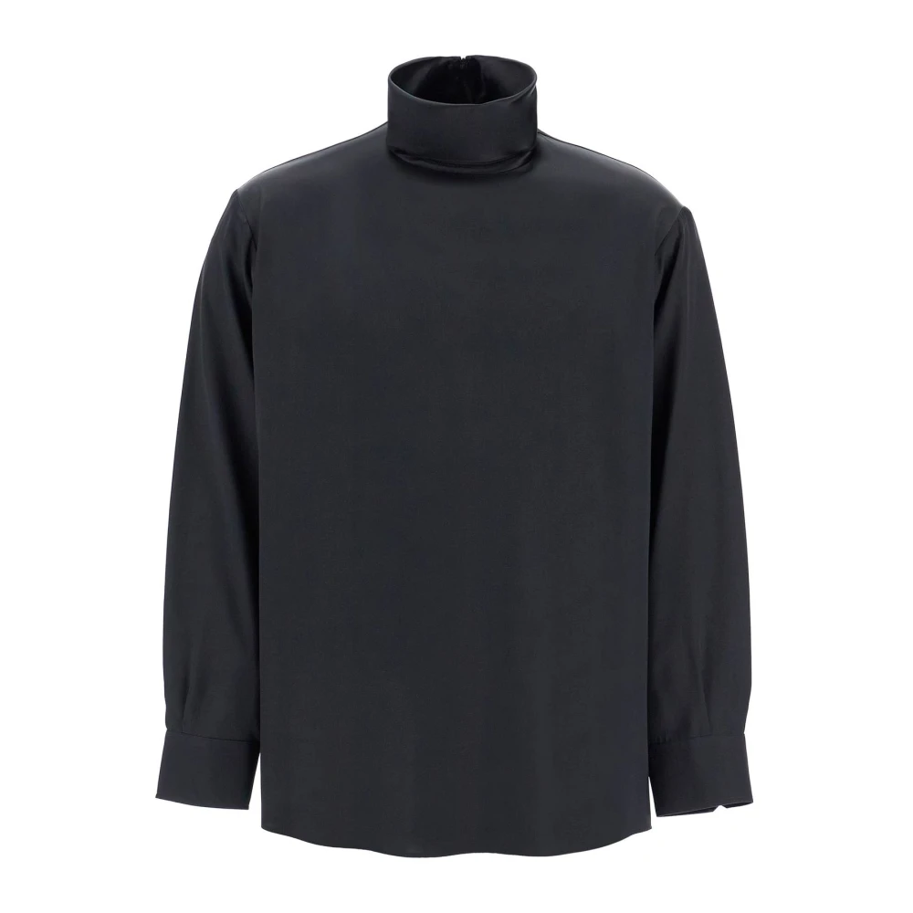 Dolce & Gabbana Sidens Turtleneck Skjorta med Osynlig Dragkedja Black, Herr