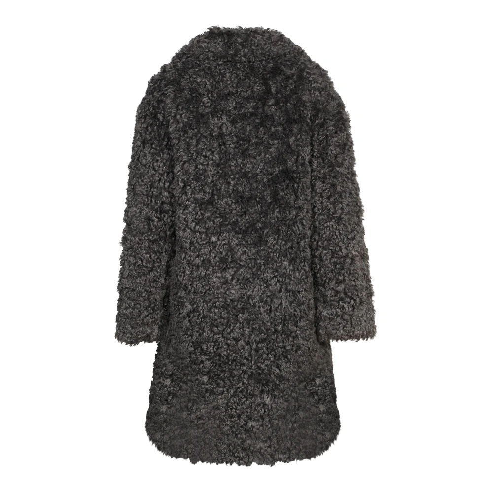 Stand Studio Faux Fur Coat Gekrulde Afwerking Gray Dames