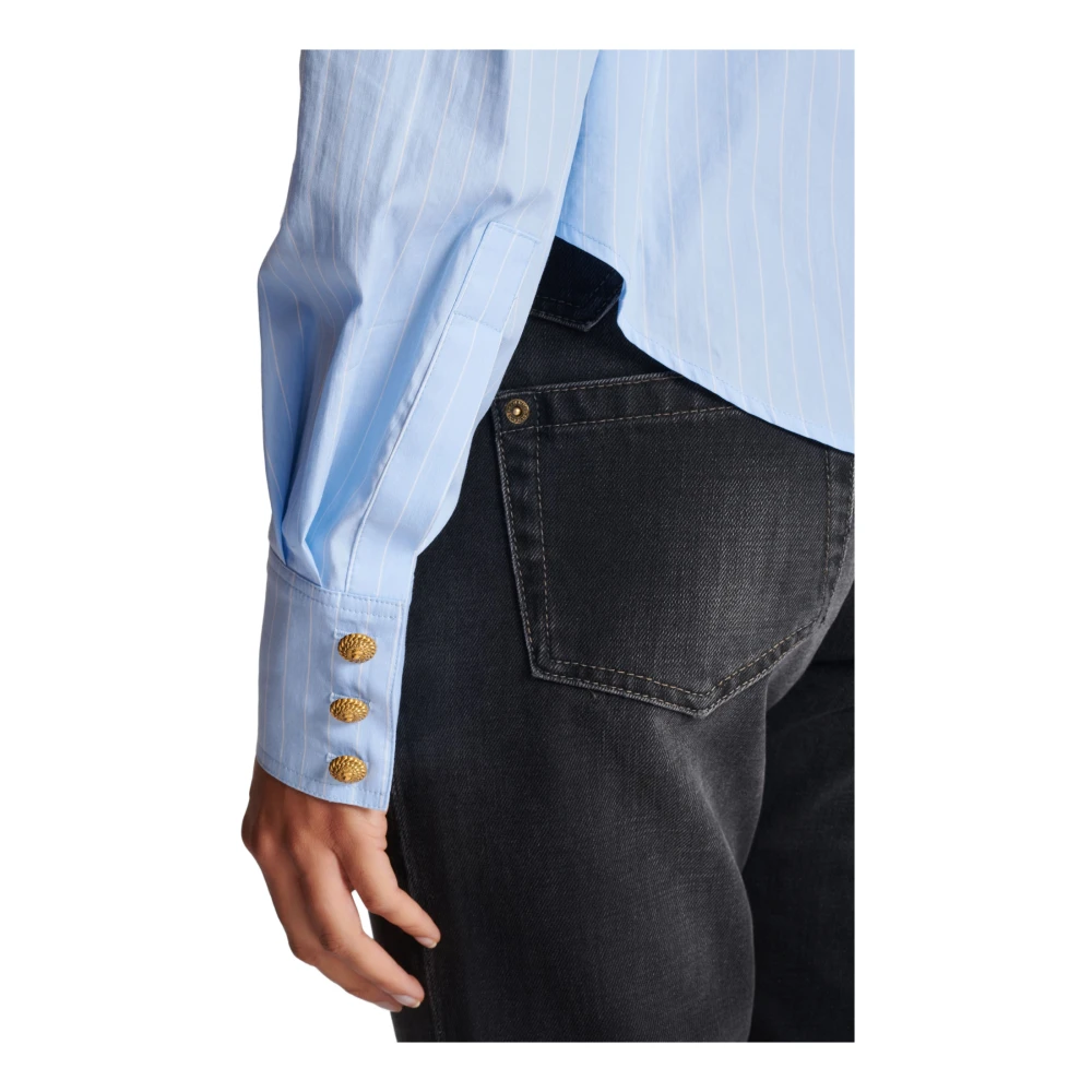 Balmain Gestreepte shirt met strik Blue Dames