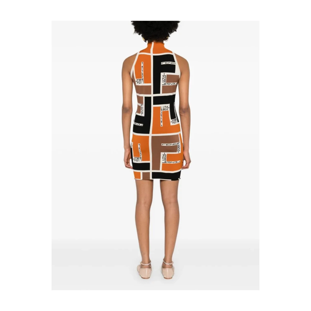 Fendi Gebreide Jurk Mouwloos FF Puzzel Motief Multicolor Dames