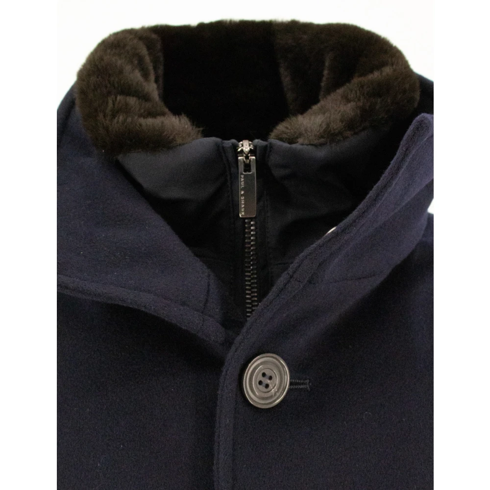 PAUL & SHARK Elegante Bontkraag Carcoat Blue Heren