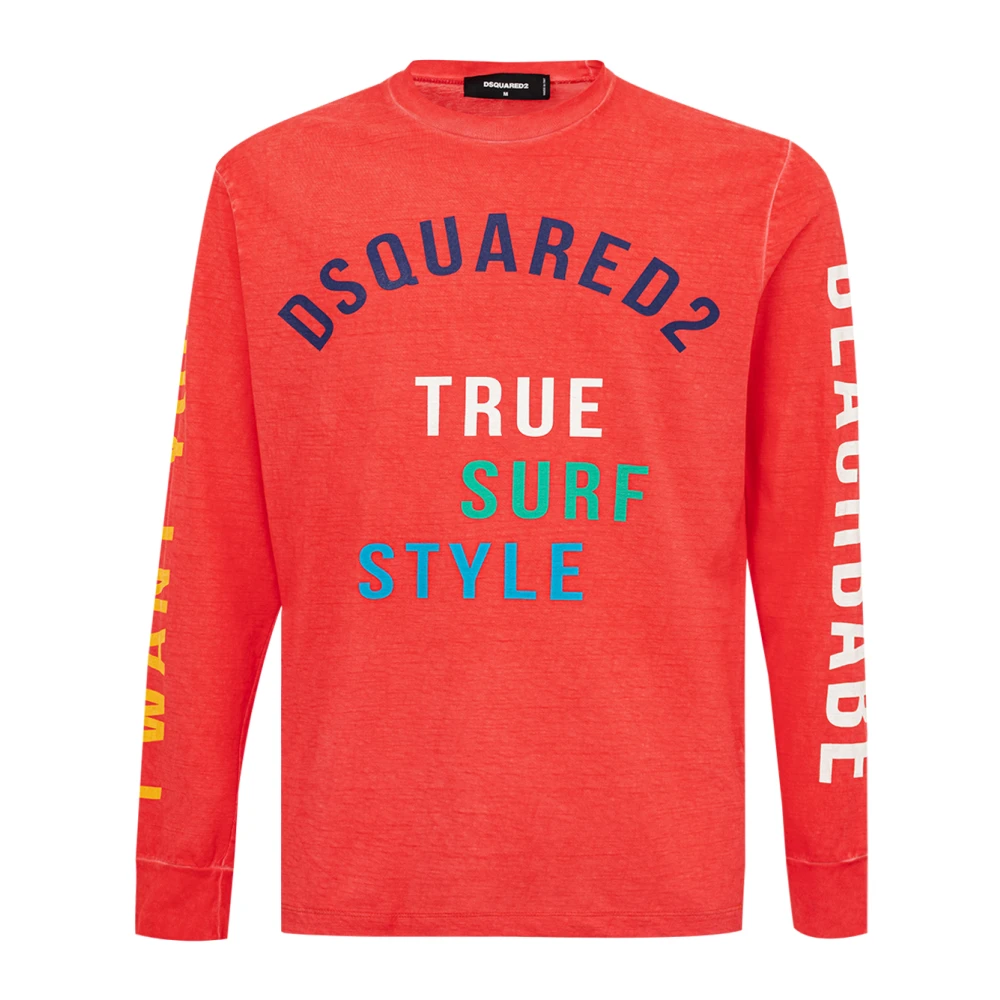 Dsquared2 Lange Mouw True Surf Style T-Shirt Red Heren