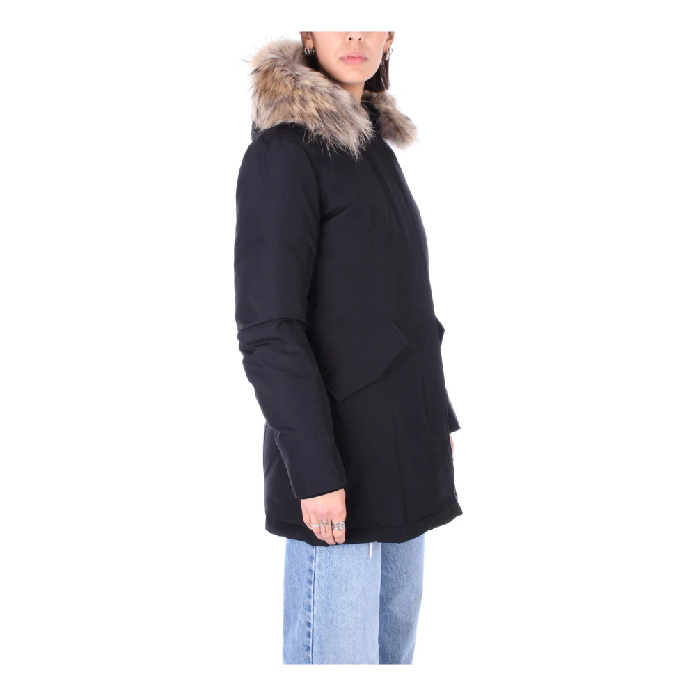 Woolrich Zwarte jas met capuchon en -logo Black Dames