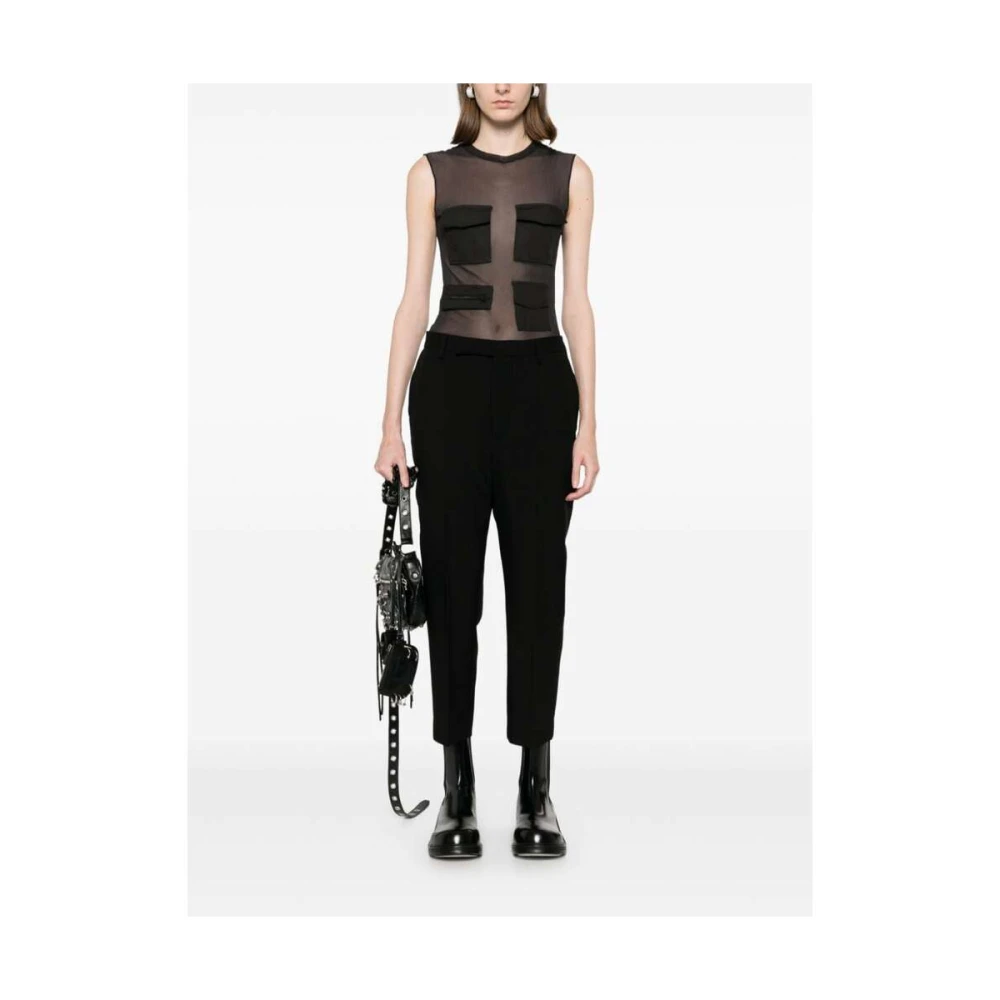 Rick Owens Zwarte Wol Textuur Taps Toelopende Broek Black Dames