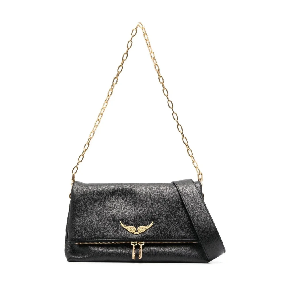 Zadig & Voltaire Gold Wing Zwarte Lederen Schoudertas Black Dames