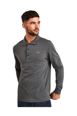 Grå Polo Skjorta Stretch Piqué Tyg