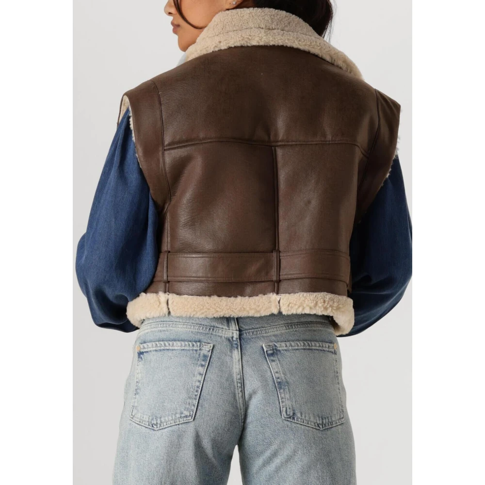 Summum Woman Bruine Leren Blazer Gilet Lammy Brown Dames