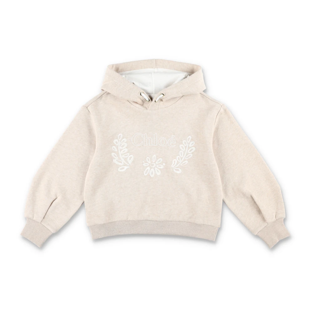 Chloé Beige Stickad Logo Hoodie Aw24 Beige, Flicka