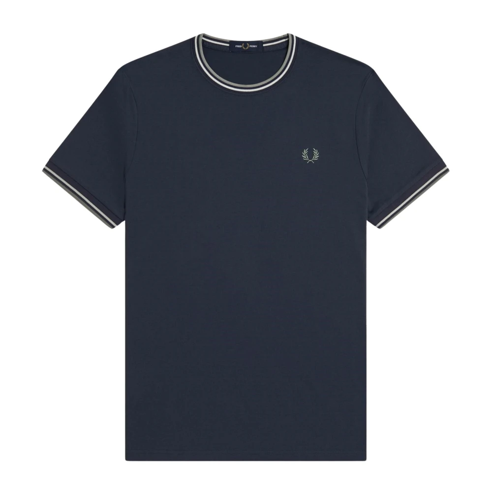 Fred Perry Bleu Contrast Trim Double Stripe T-Shirt - Image 7