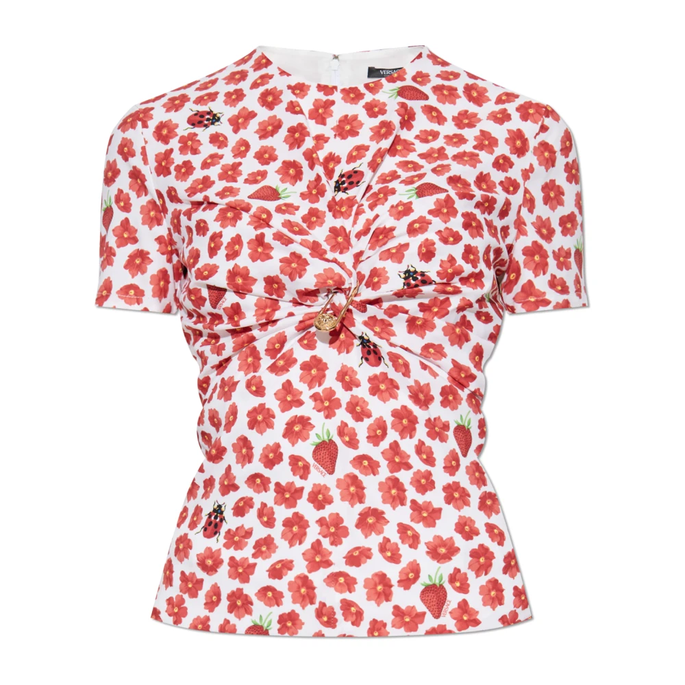 Versace Zijden top met bloemenmotief Red Dames