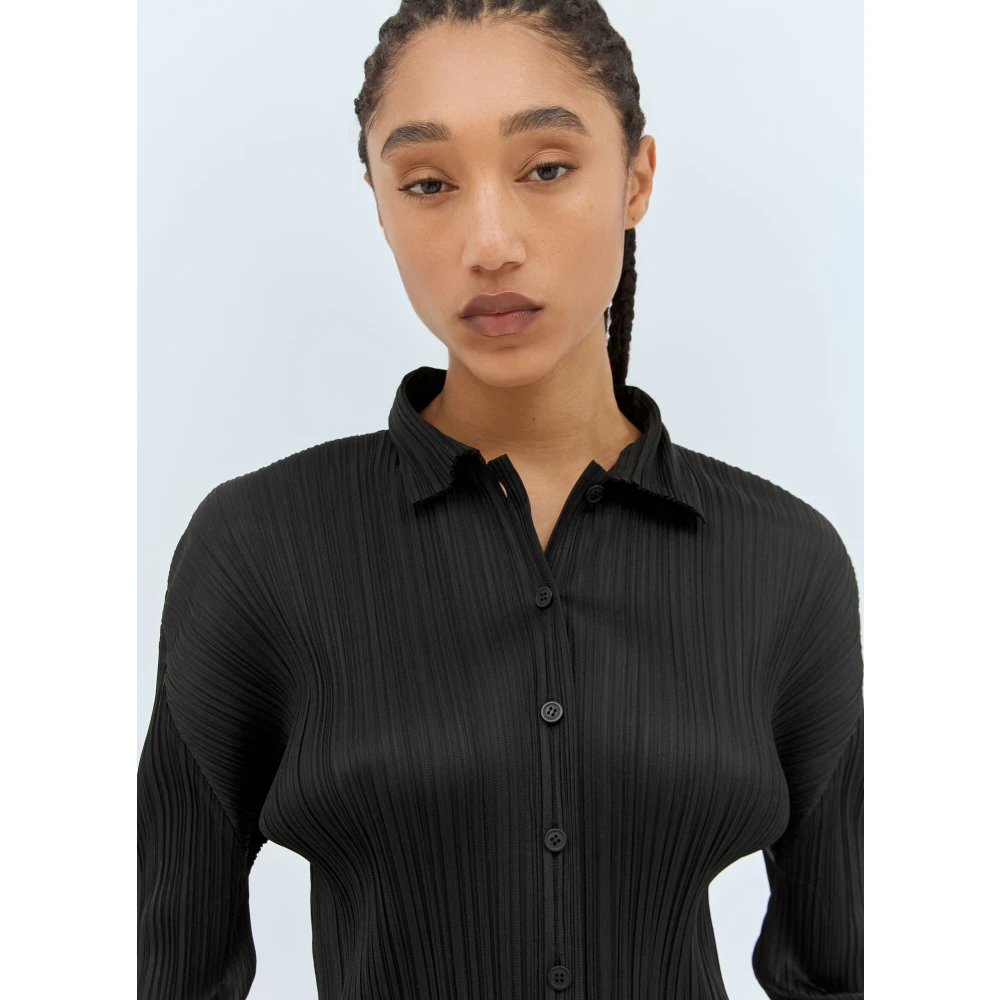 Issey Miyake Geplooide Overhemd met Lange Mouwen Black Dames