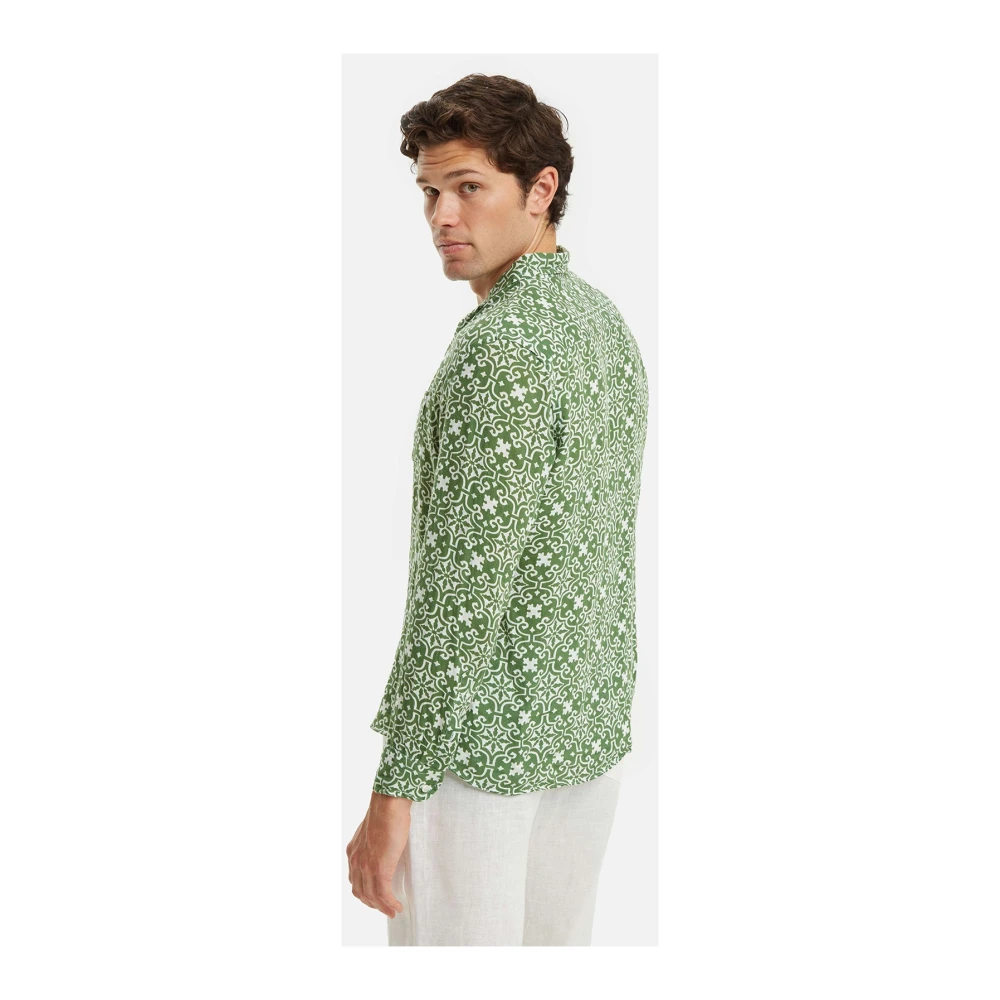 Peninsula Mediterrane Tegelprint Linnen Overhemd Green Heren