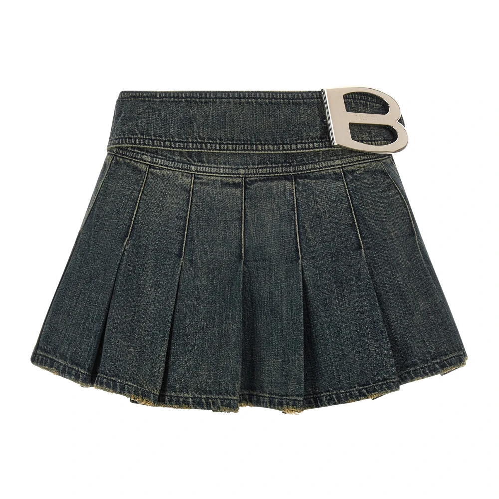 Balenciaga Women's Blue Buckle Pleated Skirt - Denim Skirts - M - Skirts