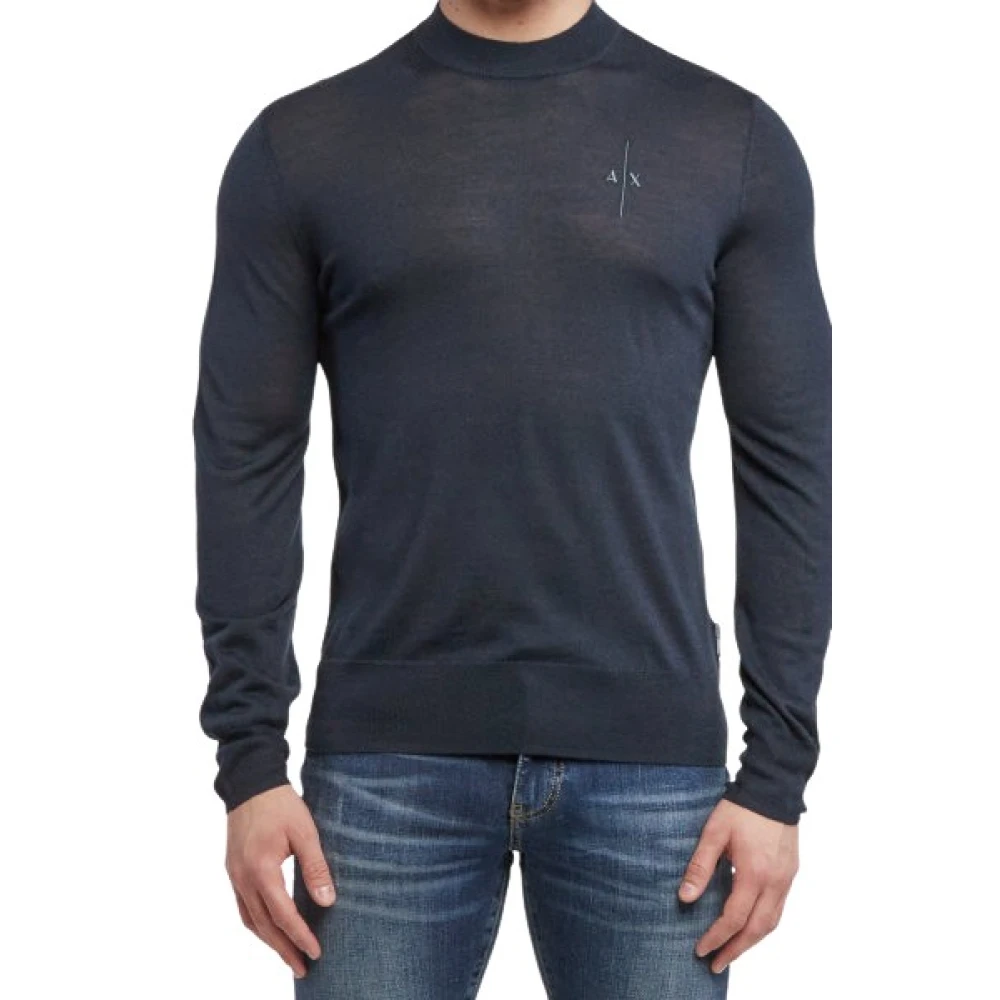 Armani Exchange Men's Blue Jumpers - Round-Neck Knitwear - S - Knitwear