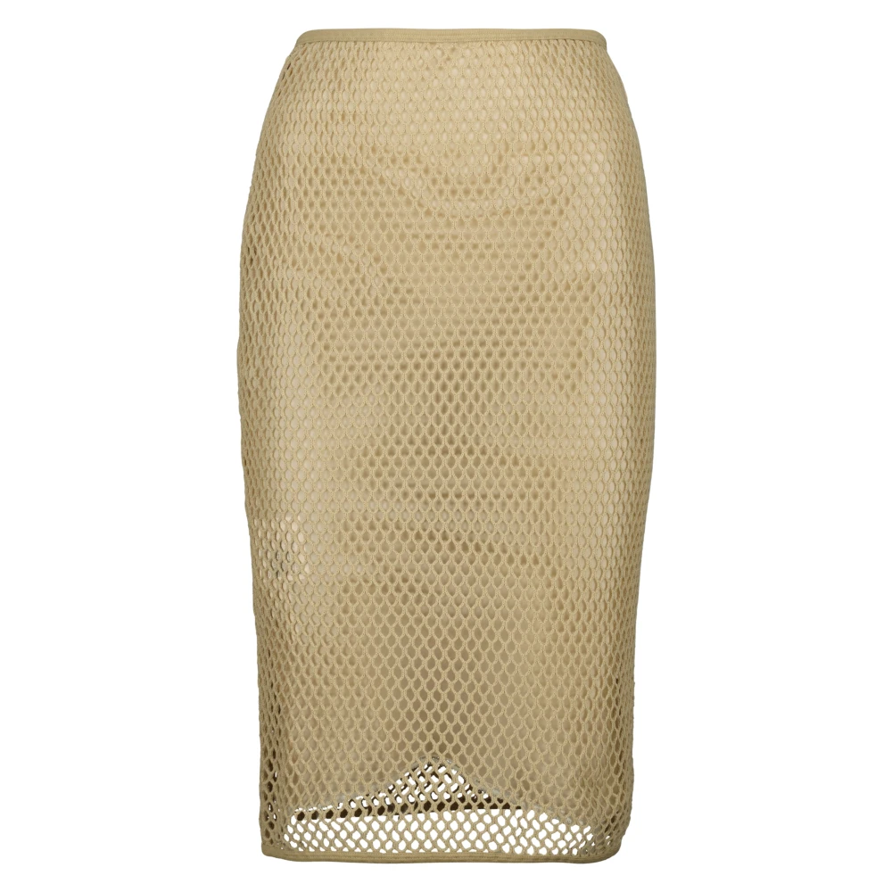 Prada Women's Beige Midi Skirts, Xs, Cotton Mesh Midi Skirt