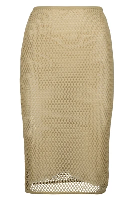 Beige Bomull Mesh Midi Kjol
