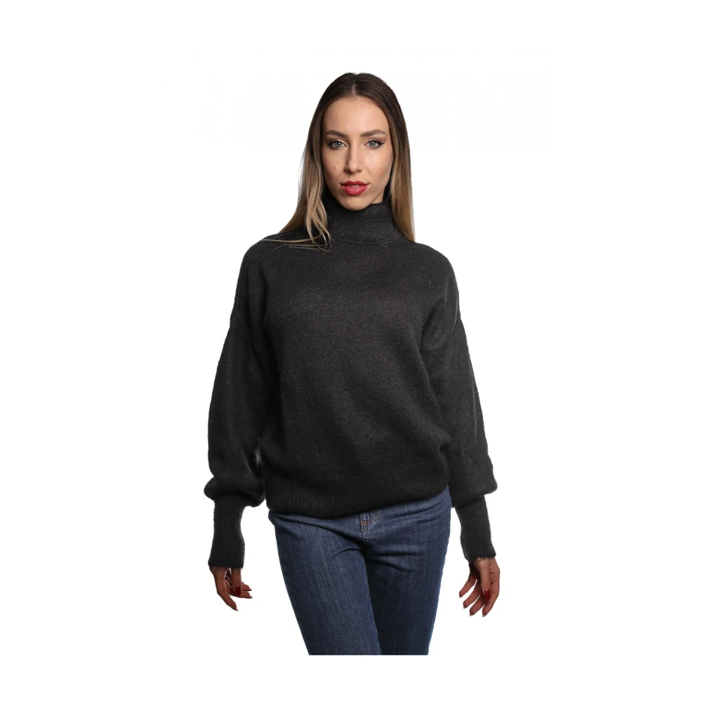 Jijil Zwarte Gebreide Trui met Hoge Hals Black Dames