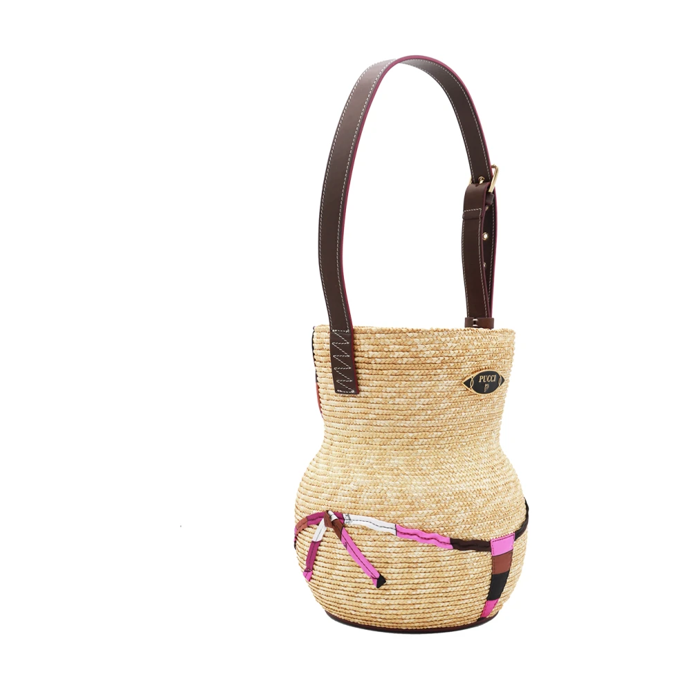 EMILIO PUCCI Natuurlijke Raffia Satchel met Voorvak Beige Dames