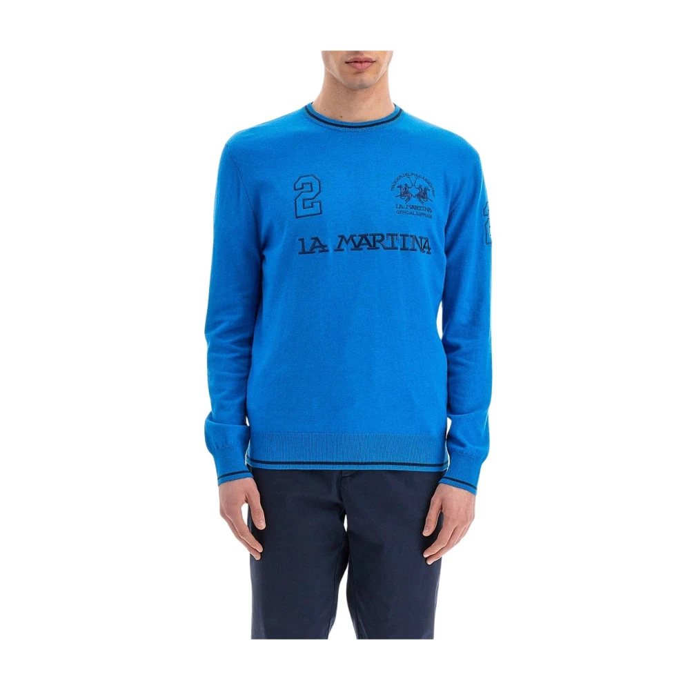 LA MARTINA Kobaltblauwe Crew Neck Sweater Blue Heren