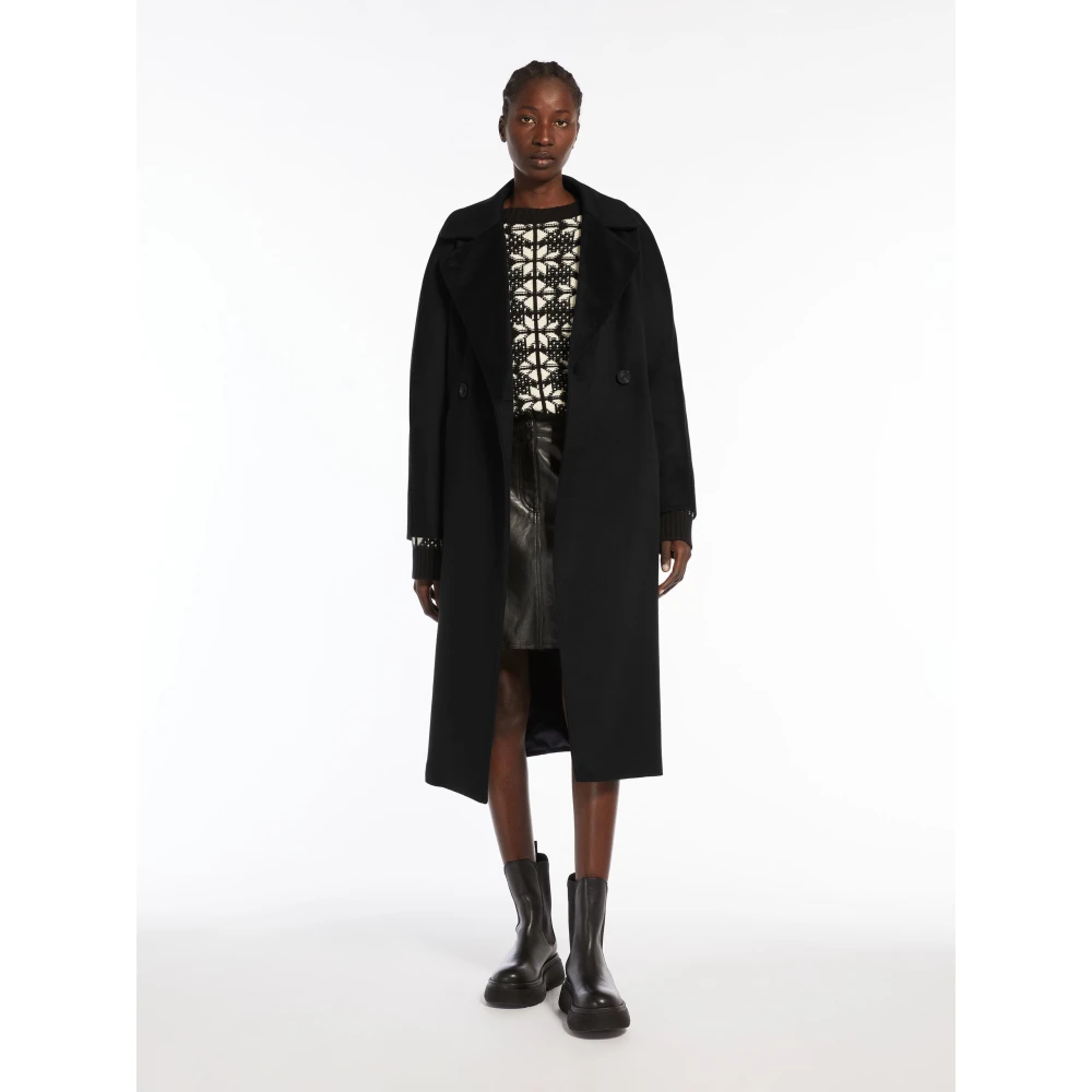 Max Mara Weekend Dubbelbreasted wollen jas met op maat gemaakte details Black Dames
