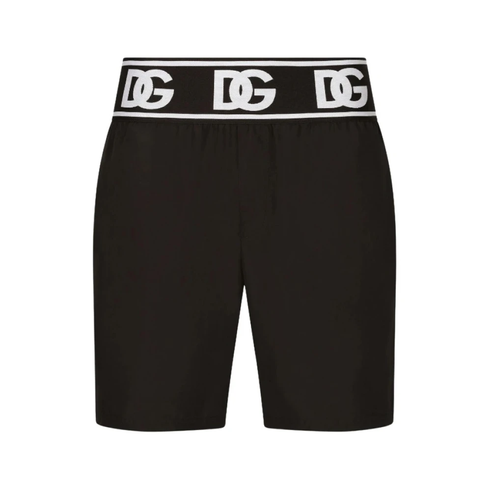 Dolce & Gabbana Wijde logo-taille zwemshorts Black Heren