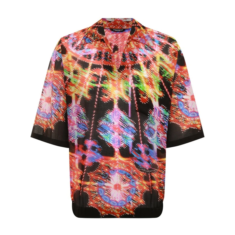 Dolce & Gabbana Men's Printed Shirt With V-Neck