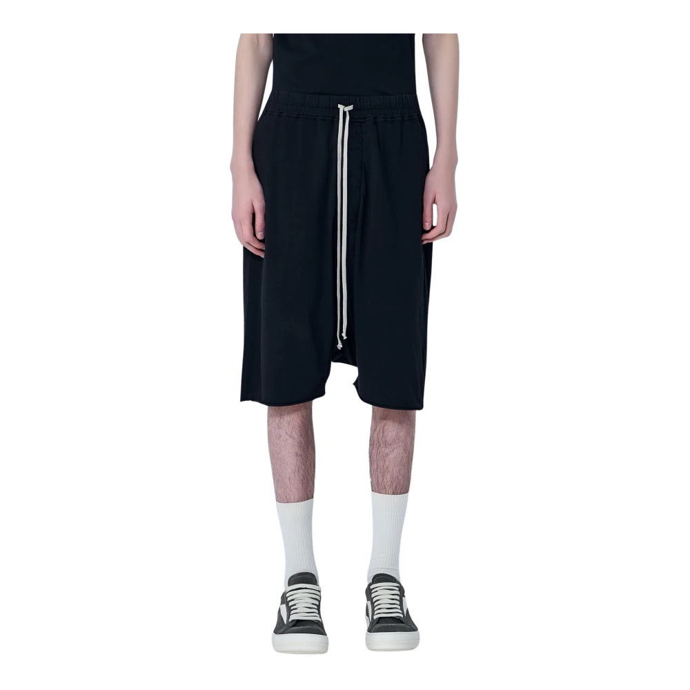 Rick Owens Black Bermudas, Male, L, Drawstring Pods Shorts