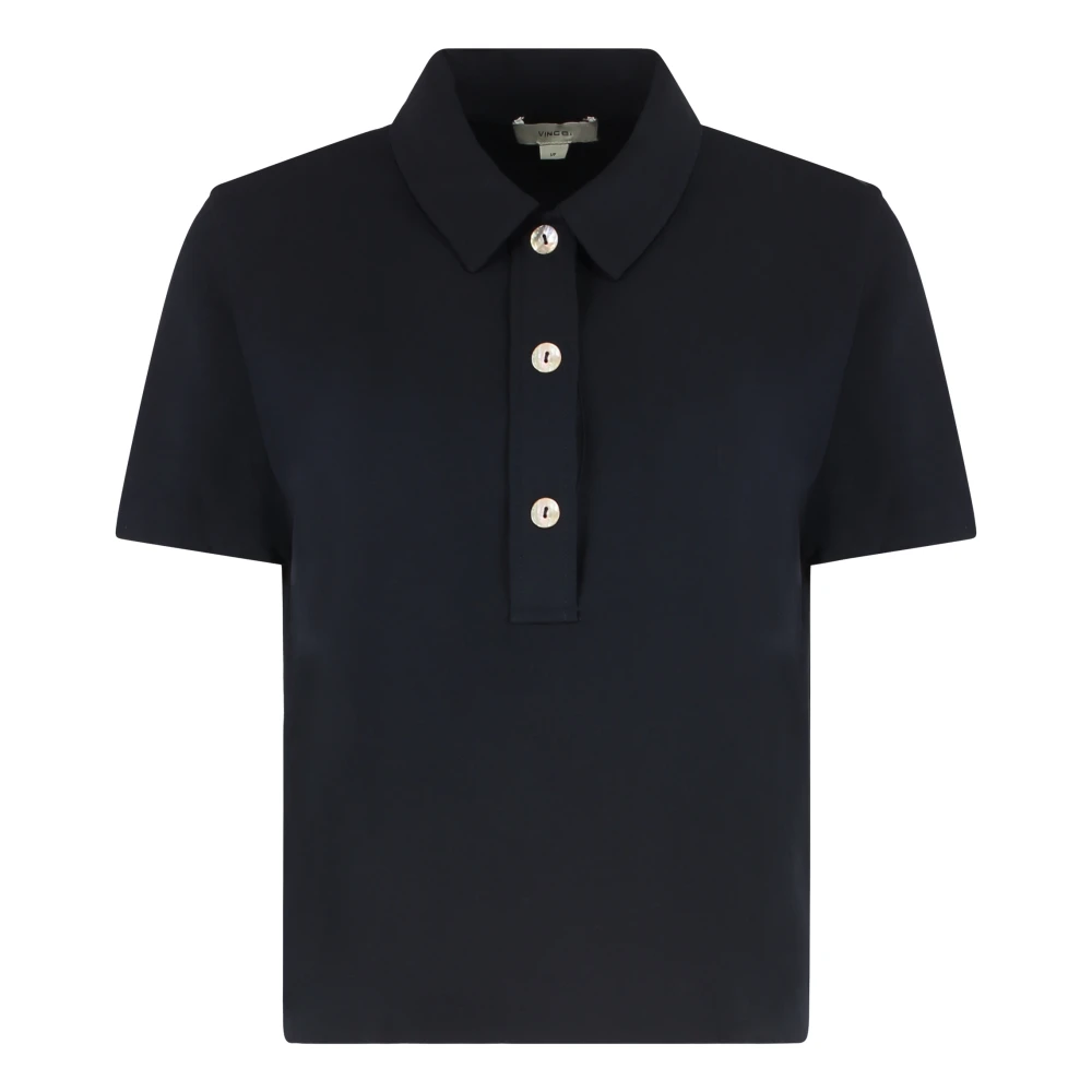 Vince Women's Blue Polo Shirts, M, Crepe Polo Shirt