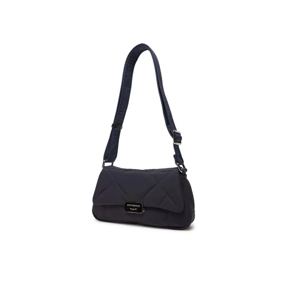 Emporio Armani Vrouw Blauw Tassen Dames, One Size, Nylon, Medium Schoudertas Van Matelassé Nylon