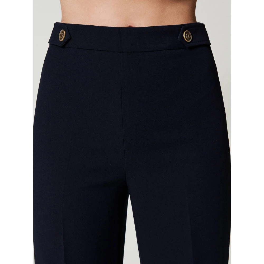 Twinset Blauwe Chino Broek Hoge Taille Recht Blue Dames