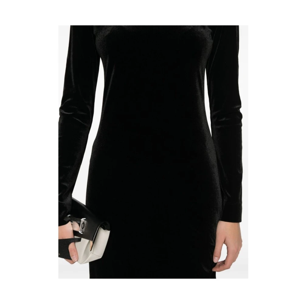 Avavav Zwarte Velours Hoodiejurk met Gerimpelde Details Black Dames